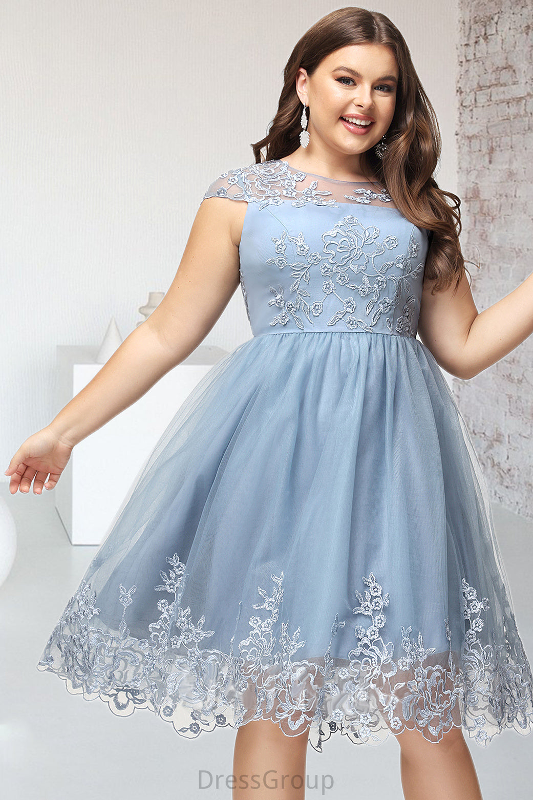 Haley A-line Scoop Knee-Length Lace Tulle Homecoming Dress With Sequins HAP0020579