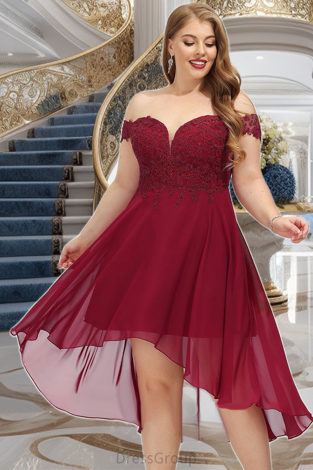 Edith A-line Off the Shoulder Asymmetrical Chiffon Homecoming Dress With Beading HAP0020582