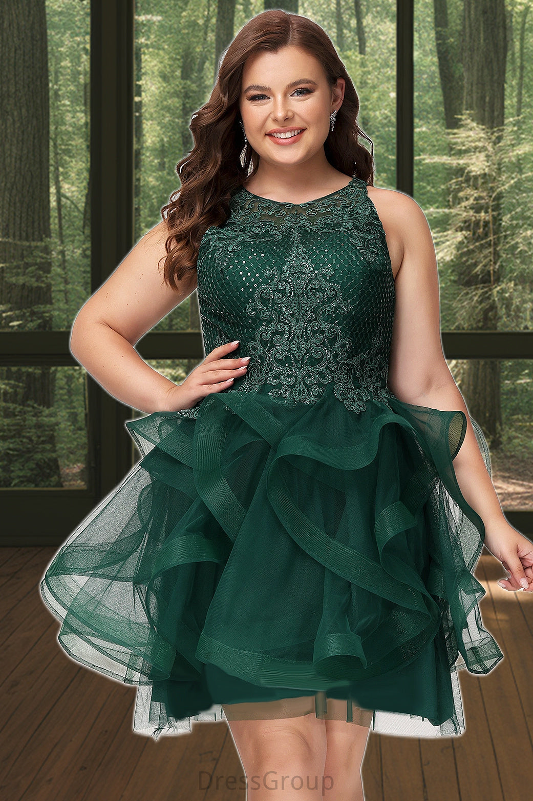 Destiney Ball-Gown/Princess Scoop Short/Mini Lace Tulle Homecoming Dress With Sequins HAP0020537