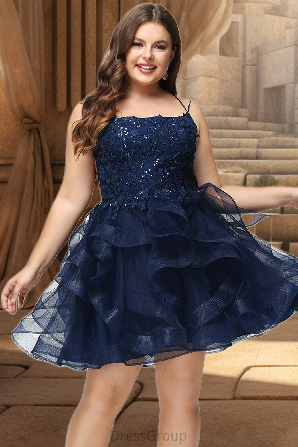 Brittany Ball-Gown/Princess Scoop Short/Mini Lace Tulle Homecoming Dress With Sequins HAP0020510