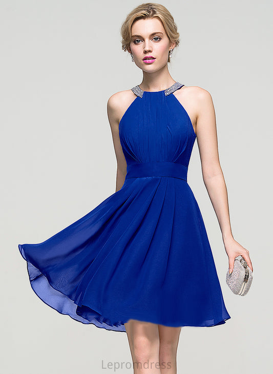 Homecoming Dress Sequins Ruffle Knee-Length Heidy Chiffon Beading Neck With Scoop Homecoming Dresses A-Line