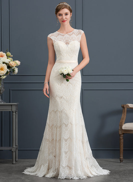 Sweep Bailee Train Wedding Trumpet/Mermaid Dress Lace Neck Scoop Wedding Dresses