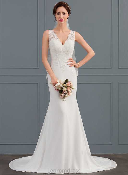 Trumpet/Mermaid Elena Wedding Court V-neck Train Chiffon Wedding Dresses Dress