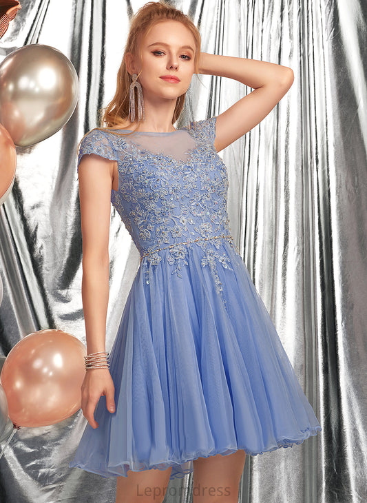 Tulle Appliques Neck Scoop Jaylene Homecoming Dresses Lace Short/Mini A-Line With Lace Dress Homecoming Beading