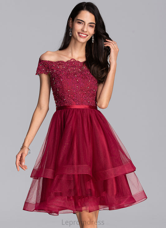 Marcia Dress Tulle Homecoming Dresses Sequins Knee-Length A-Line Off-the-Shoulder With Homecoming Beading Lace