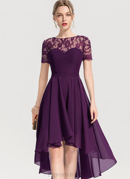 Lace Scoop Asymmetrical Winifred Neck A-Line Homecoming Dresses Homecoming Dress Chiffon With