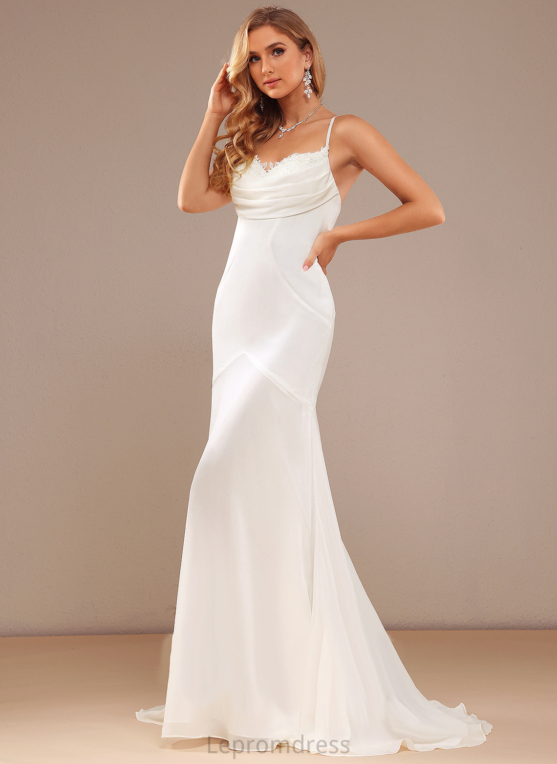 Wedding Dresses Train Lace Wedding Sweep Chiffon Trumpet/Mermaid V-neck Alessandra Dress