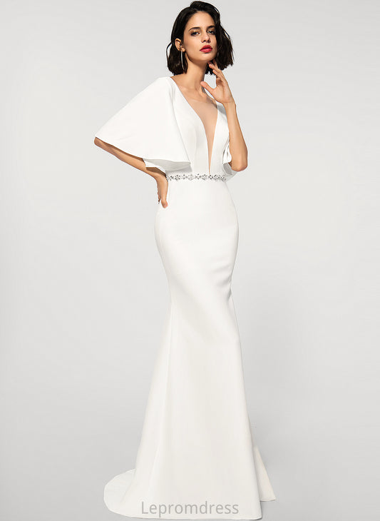 V-neck With Train Wedding Dresses Crepe Dress Stretch Beading Saniyah Trumpet/Mermaid Wedding Sweep