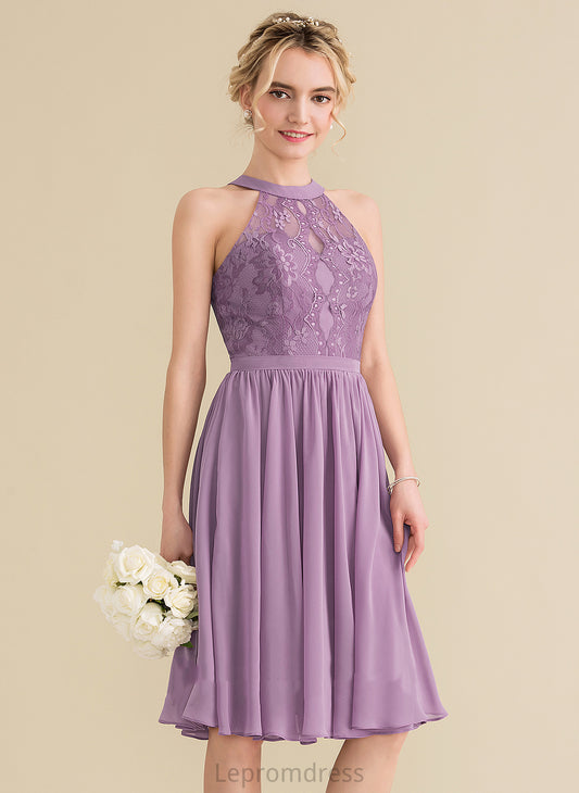 With Rosa Neck Knee-Length A-Line Homecoming Scoop Lace Dress Homecoming Dresses Chiffon Lace