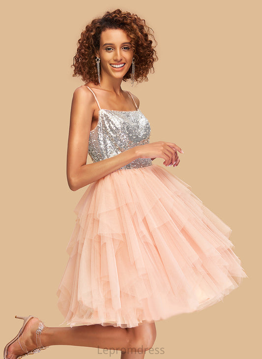 Homecoming Dresses Homecoming With Tulle Knee-Length Patricia Square Neckline Dress A-Line Sequins