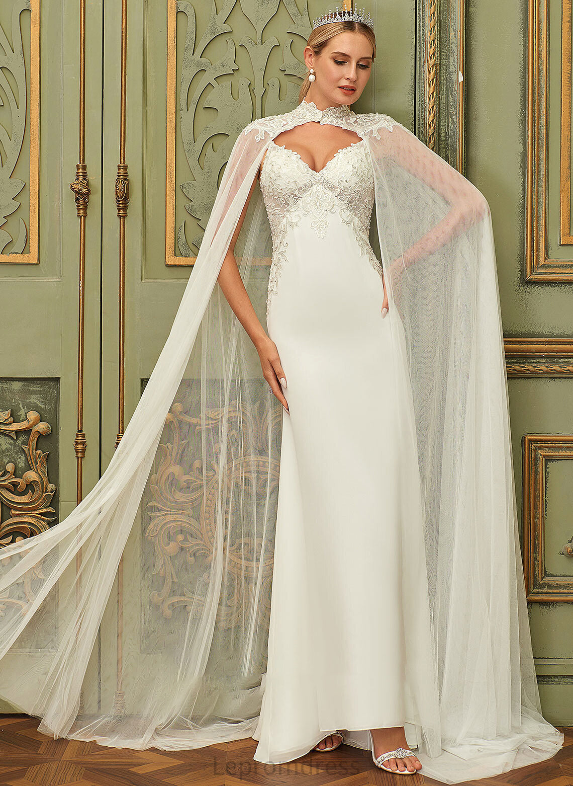 V-neck Wedding Wedding Dresses Train Dress Lois Chiffon Sequins Lace Trumpet/Mermaid Sweep With