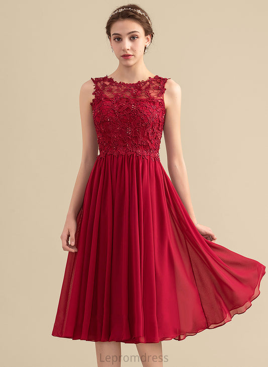 A-Line Knee-Length Neck Lace With Chiffon Lace Dress Homecoming Beading Homecoming Dresses Scoop Damaris