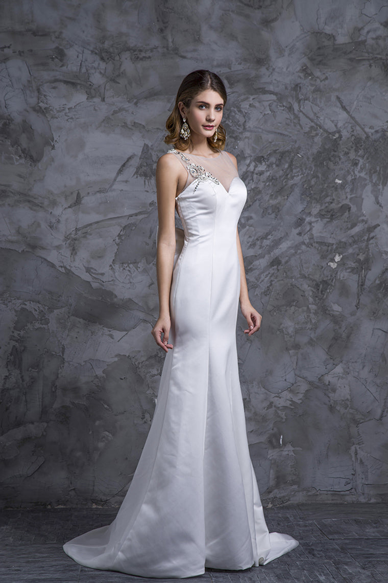 2024 Prom Dresses Mermaid White Satin With Beading