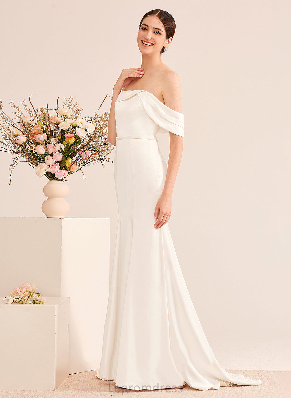 Ruffle Dress Rosemary Wedding Train With Sweep Satin Wedding Dresses Trumpet/Mermaid Off-the-Shoulder