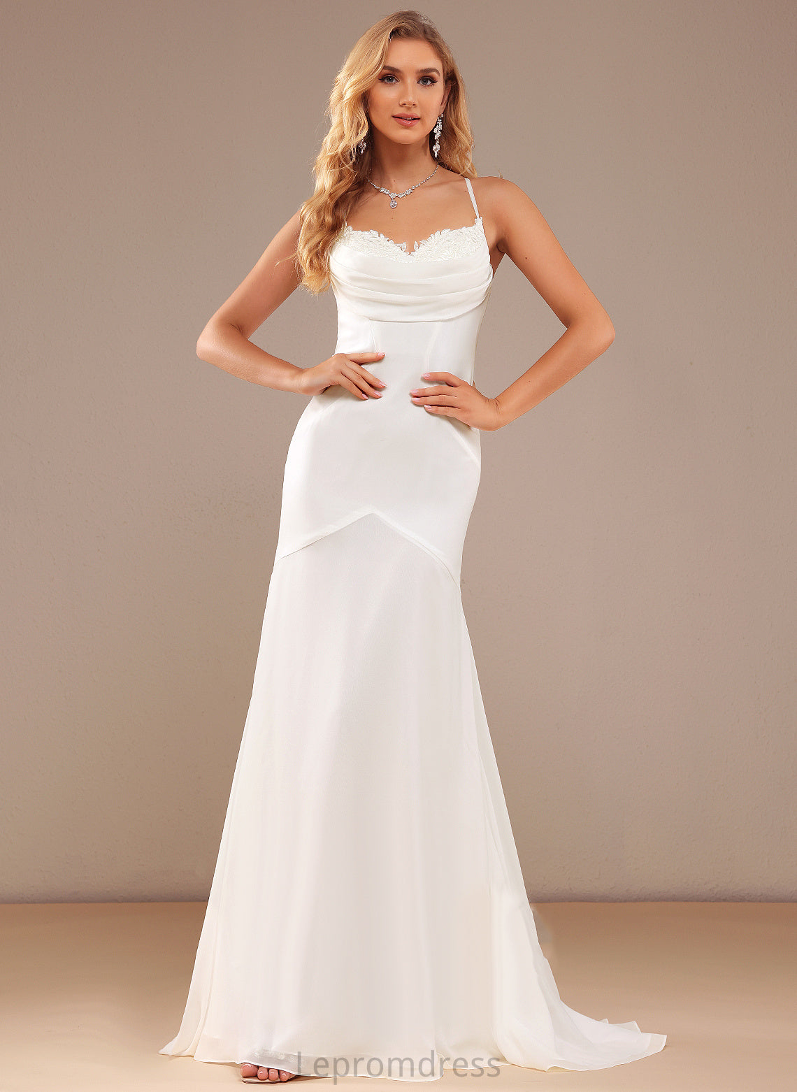 Wedding Dresses Train Lace Wedding Sweep Chiffon Trumpet/Mermaid V-neck Alessandra Dress