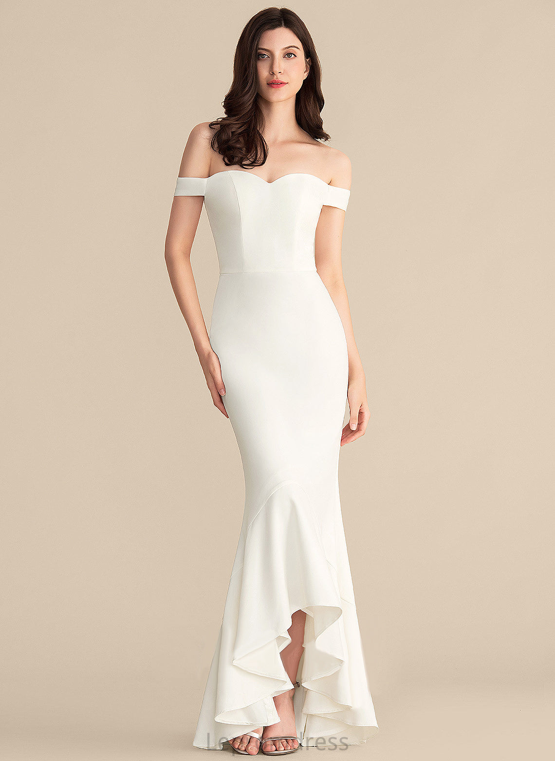 Off-the-Shoulder Trumpet/Mermaid Ruffles Wedding Dresses Yasmin Asymmetrical Cascading Dress Wedding With