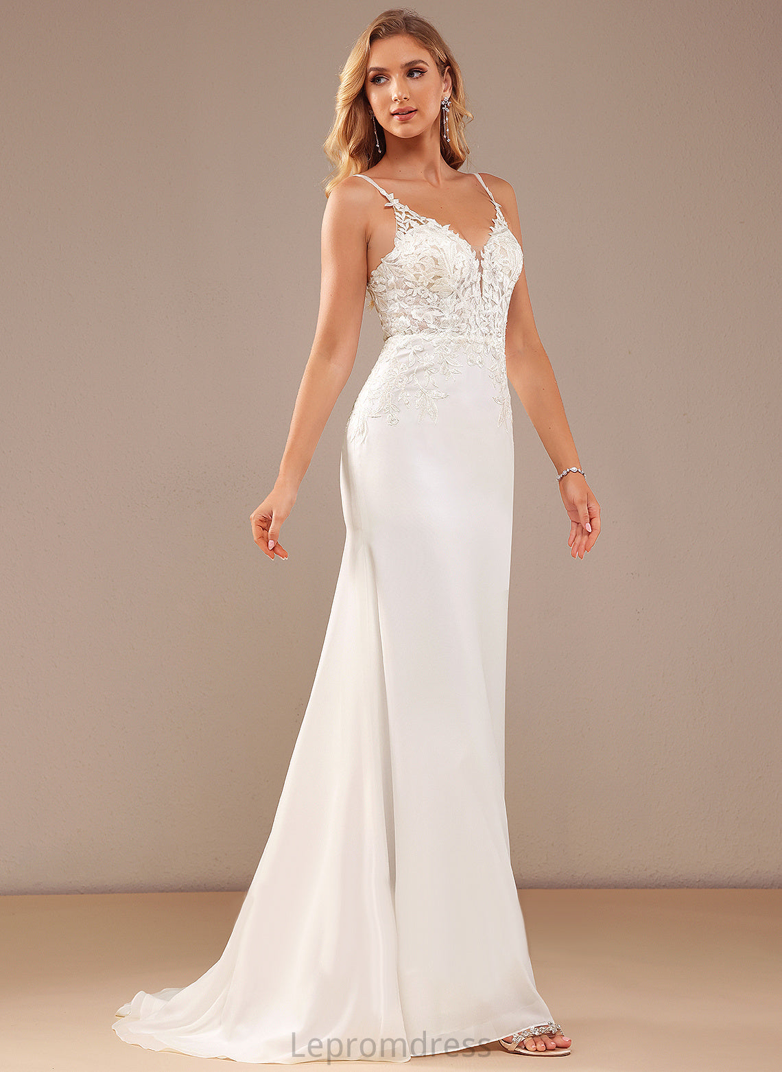 With Court Beading Wedding Dresses Trumpet/Mermaid Chiffon Dress Train Stephanie V-neck Wedding Lace