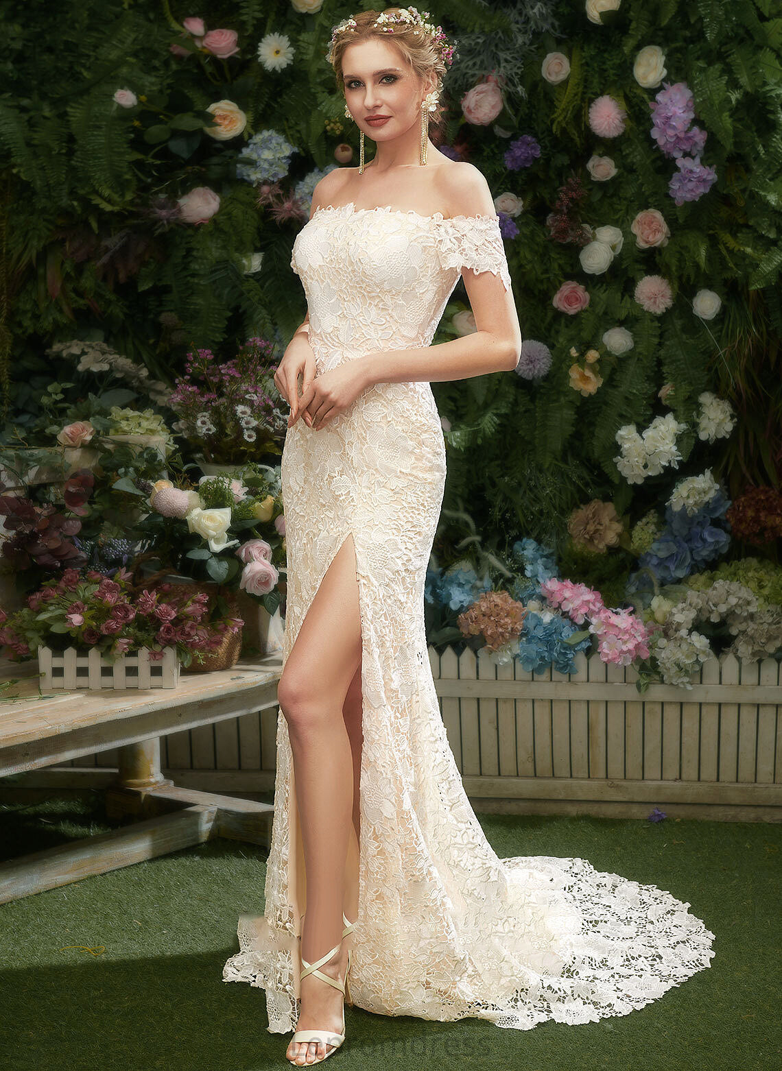 Train Off-the-Shoulder Wedding Dresses Split Dress Regina Lace Court Trumpet/Mermaid With Wedding Front