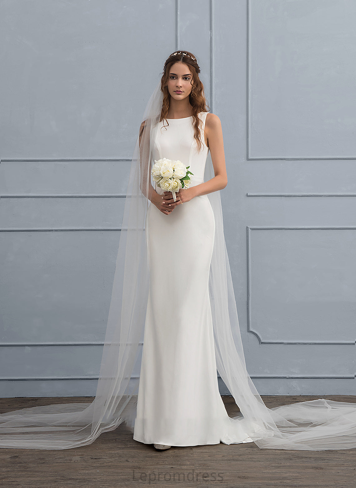 Trumpet/Mermaid Jimena Sweep Scoop Neck Wedding Train Dress Jersey Wedding Dresses