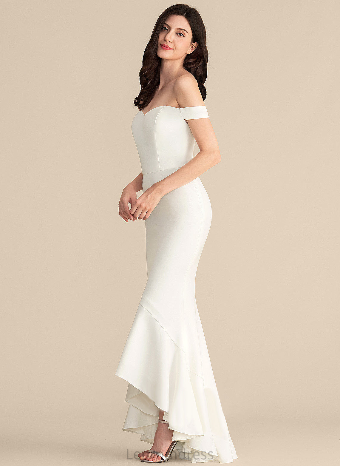 Off-the-Shoulder Trumpet/Mermaid Ruffles Wedding Dresses Yasmin Asymmetrical Cascading Dress Wedding With