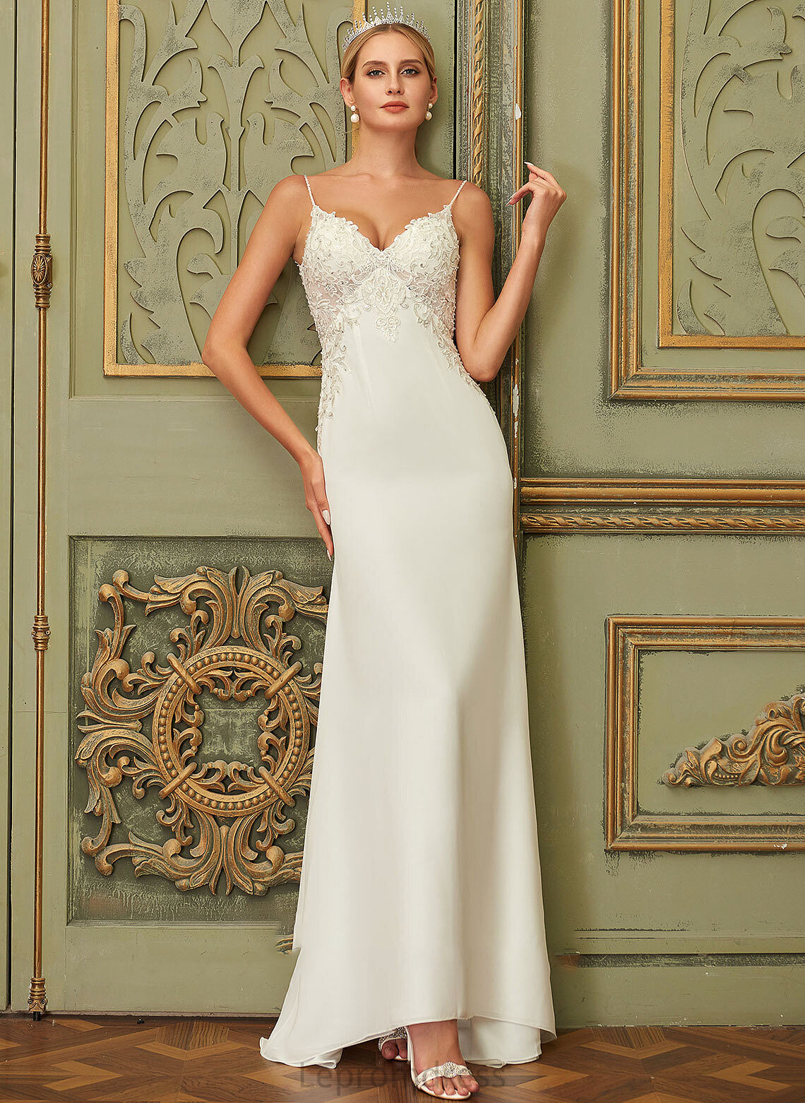 V-neck Wedding Wedding Dresses Train Dress Lois Chiffon Sequins Lace Trumpet/Mermaid Sweep With