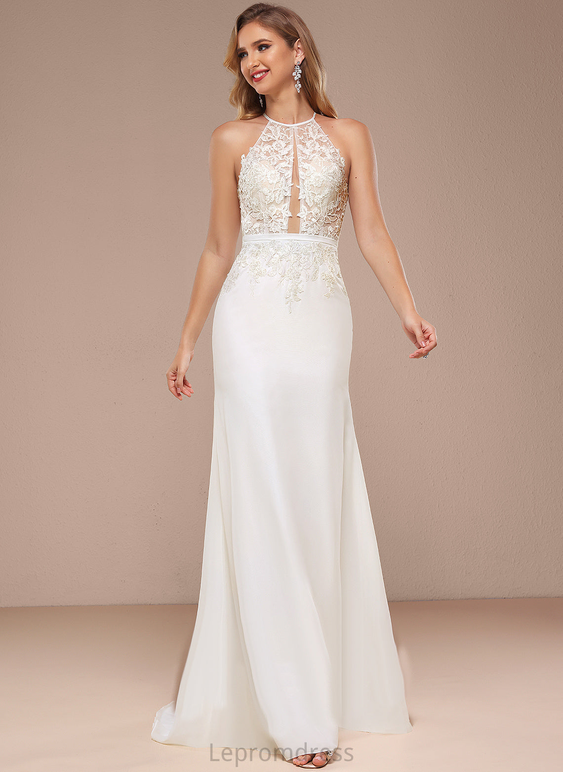 Wedding Dresses Sweep Dress Chiffon Gertie Wedding Trumpet/Mermaid Halter With Train Sequins Lace