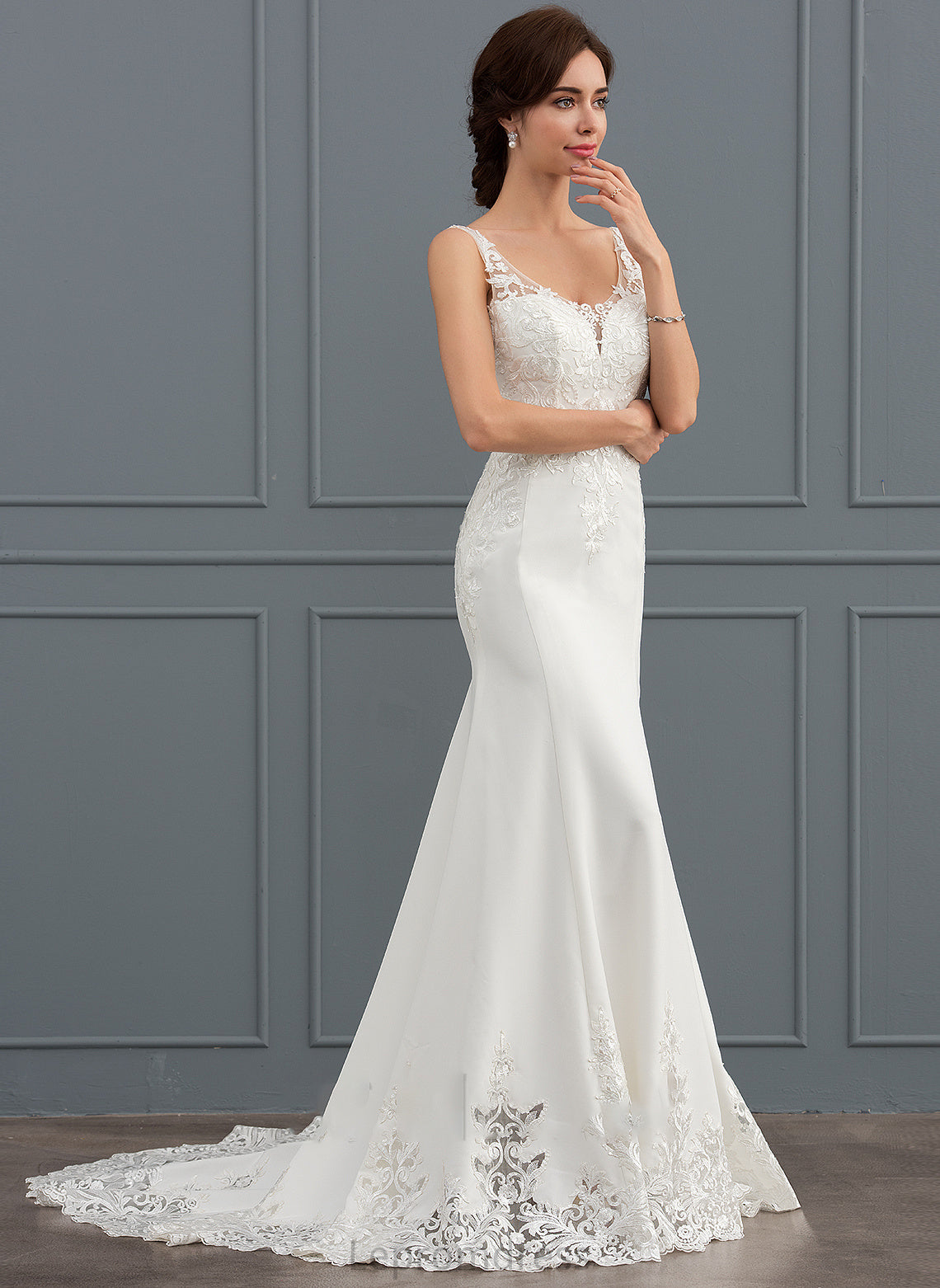 With Court Dress Crepe Melissa Stretch Lace Sequins Wedding Dresses V-neck Trumpet/Mermaid Train Wedding