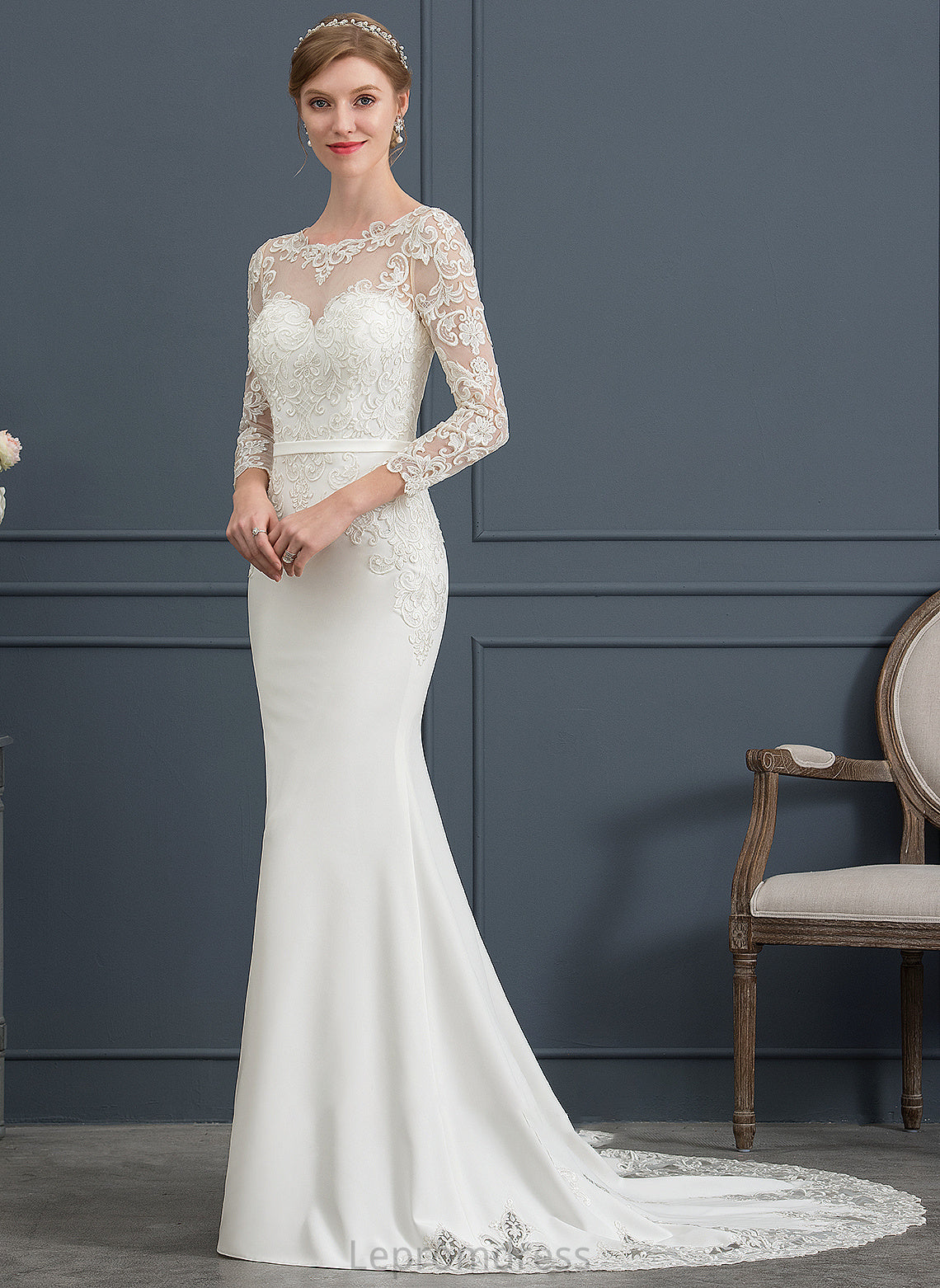 Trumpet/Mermaid With Wedding Dresses Dress Illusion Crepe Chapel Stretch Wedding Tamara Train Lace