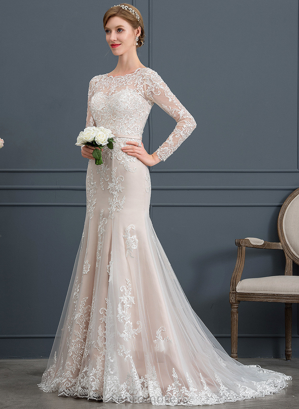 Scoop Wedding Wedding Dresses With Neck Bow(s) Tulle Sequins Trumpet/Mermaid Lexie Dress Train Court Beading