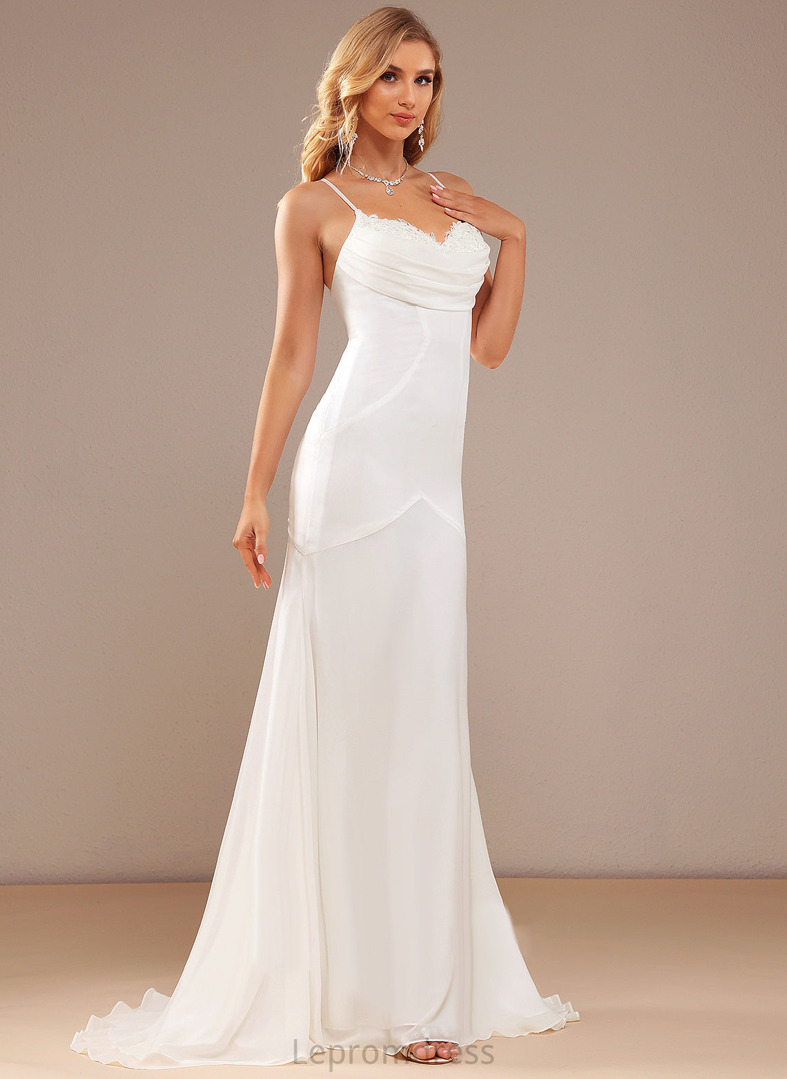 Wedding Dresses Train Lace Wedding Sweep Chiffon Trumpet/Mermaid V-neck Alessandra Dress