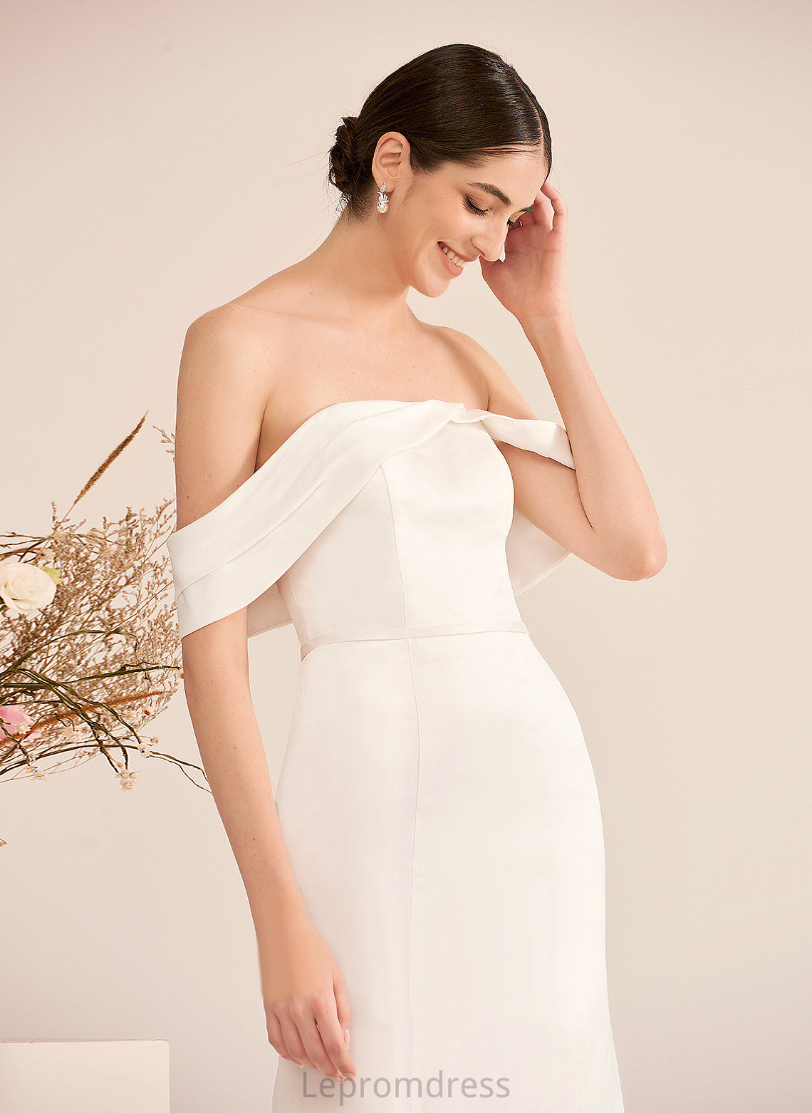 Ruffle Dress Rosemary Wedding Train With Sweep Satin Wedding Dresses Trumpet/Mermaid Off-the-Shoulder