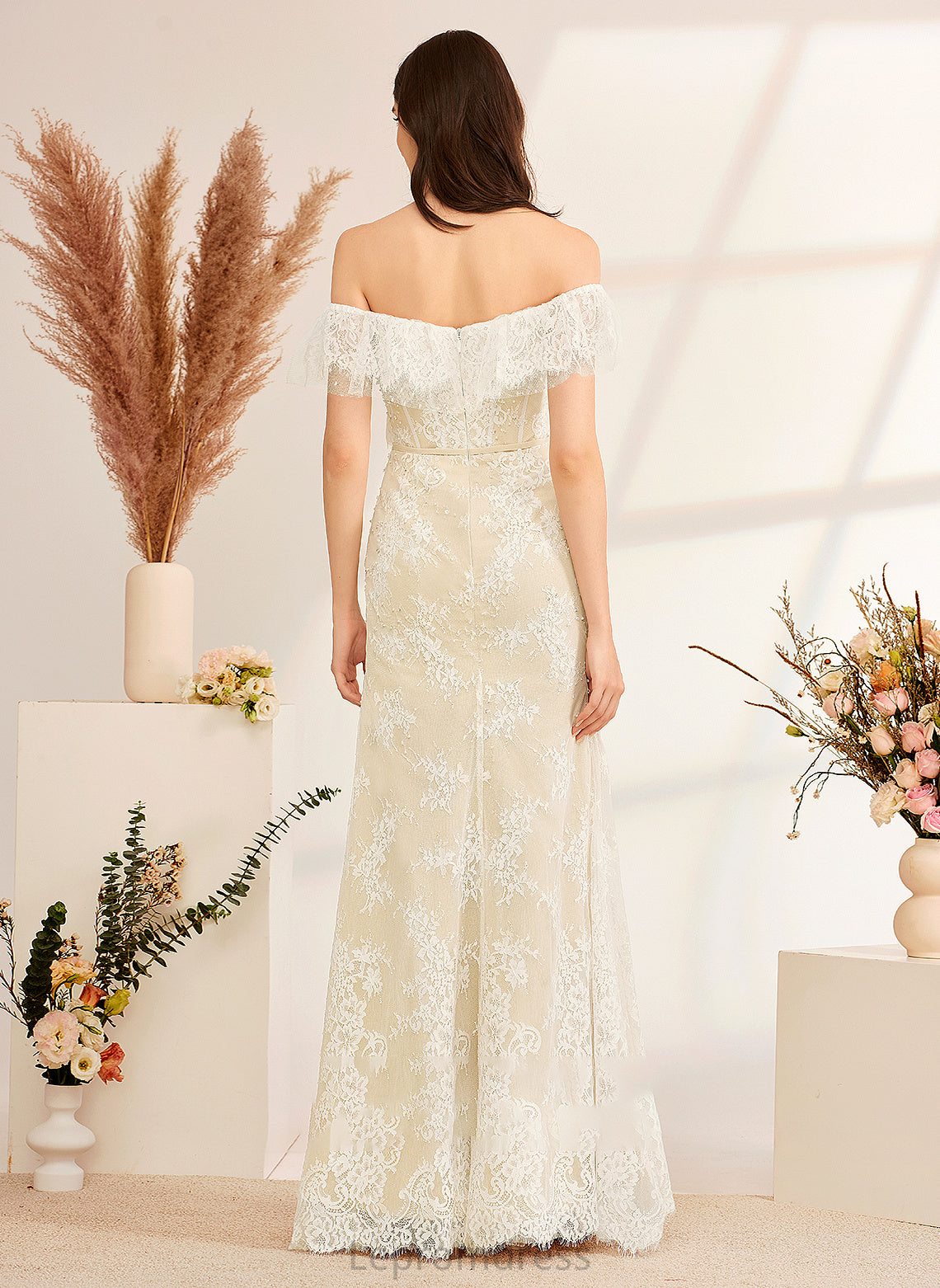 Trumpet/Mermaid Dress Wendy Beading Floor-Length Off-the-Shoulder Wedding Dresses With Wedding Sequins