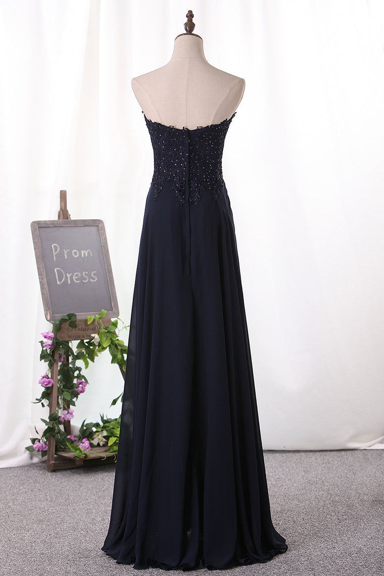 2024 A Line Prom Dresses Chiffon Sweetheart With Applique Floor Length