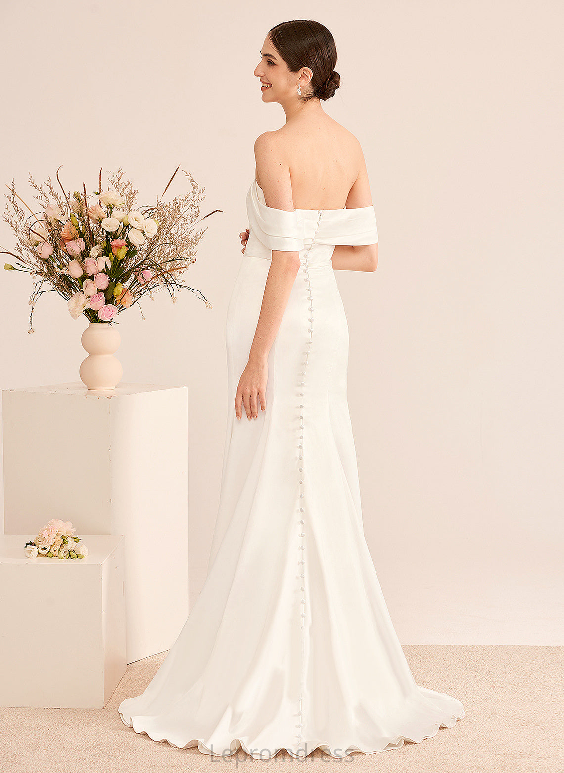 Ruffle Dress Rosemary Wedding Train With Sweep Satin Wedding Dresses Trumpet/Mermaid Off-the-Shoulder