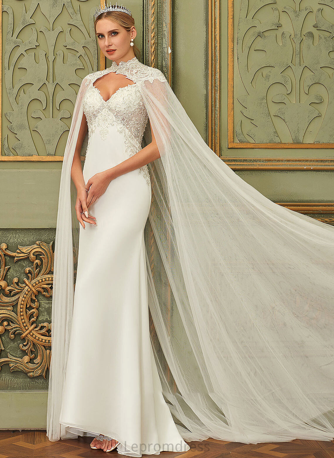 V-neck Wedding Wedding Dresses Train Dress Lois Chiffon Sequins Lace Trumpet/Mermaid Sweep With