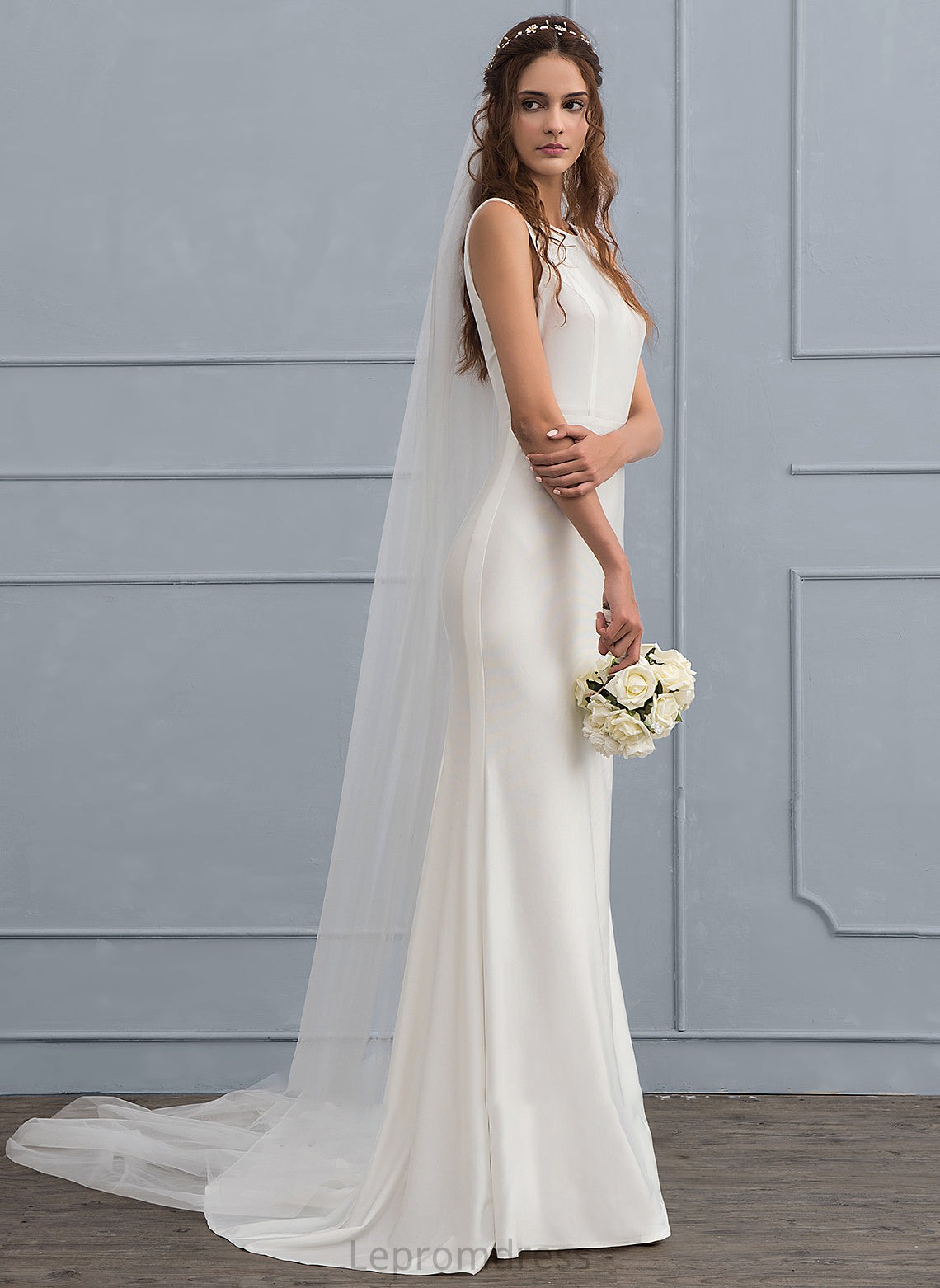 Trumpet/Mermaid Jimena Sweep Scoop Neck Wedding Train Dress Jersey Wedding Dresses