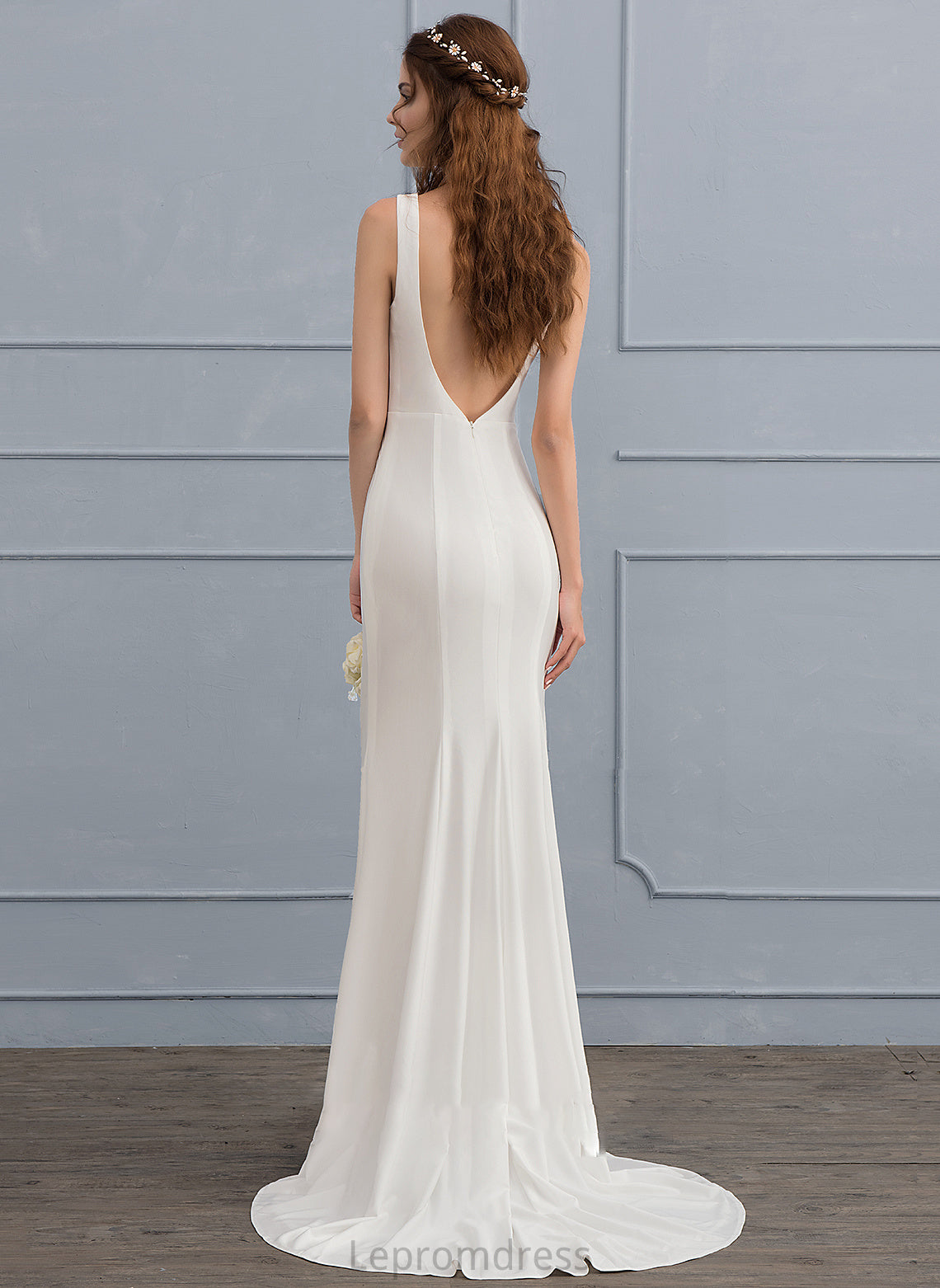 Trumpet/Mermaid Jimena Sweep Scoop Neck Wedding Train Dress Jersey Wedding Dresses