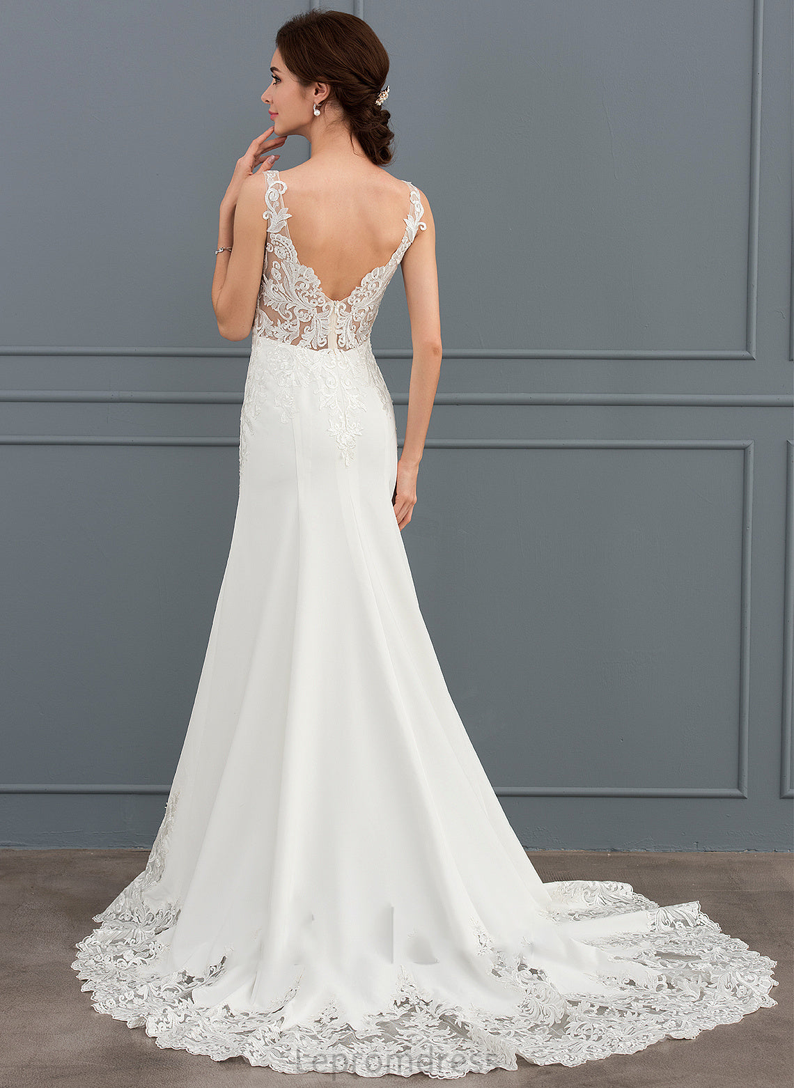 With Court Dress Crepe Melissa Stretch Lace Sequins Wedding Dresses V-neck Trumpet/Mermaid Train Wedding