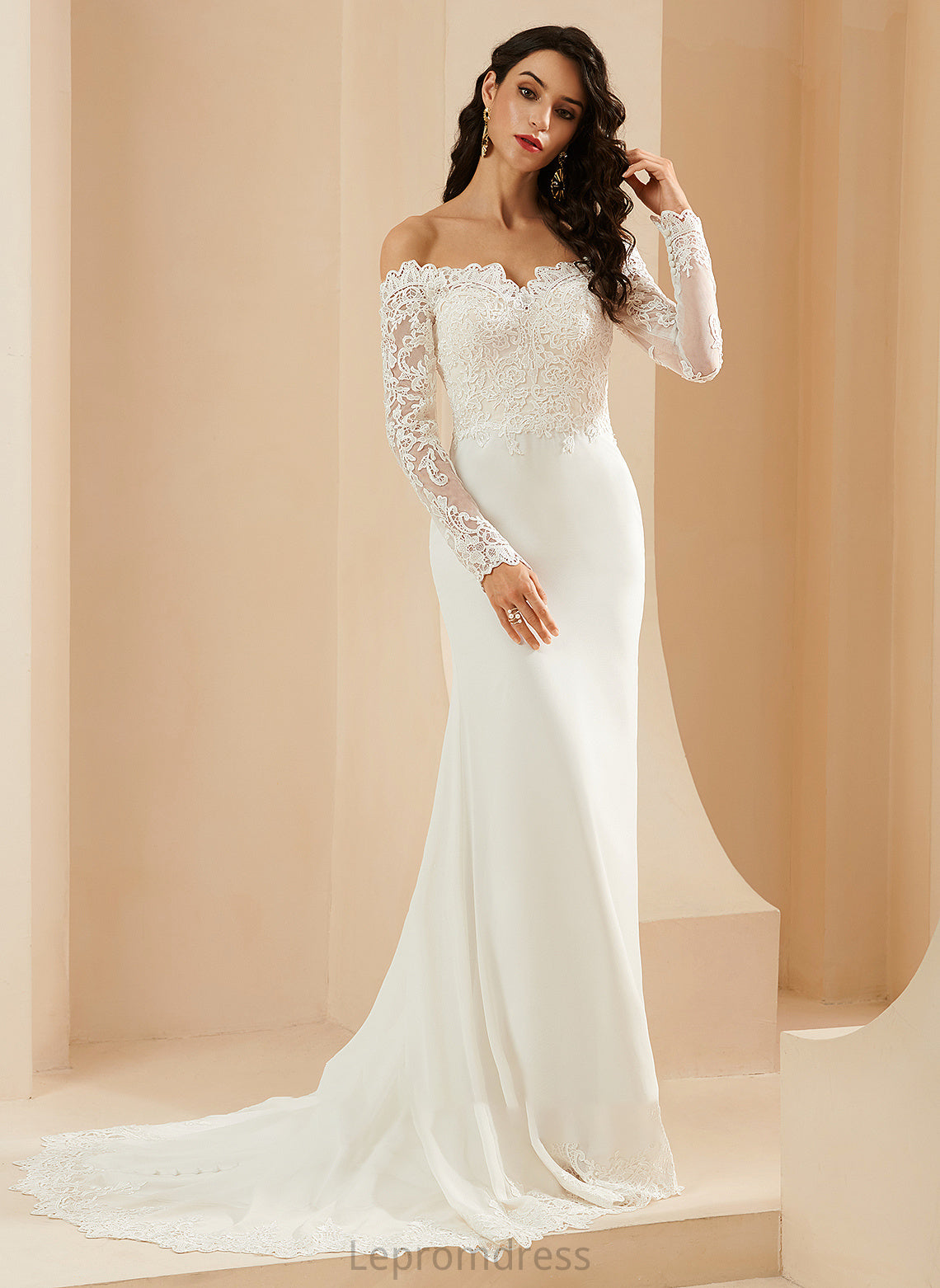 Lace Trumpet/Mermaid Off-the-Shoulder Kyleigh With Wedding Train Court Dress Wedding Dresses