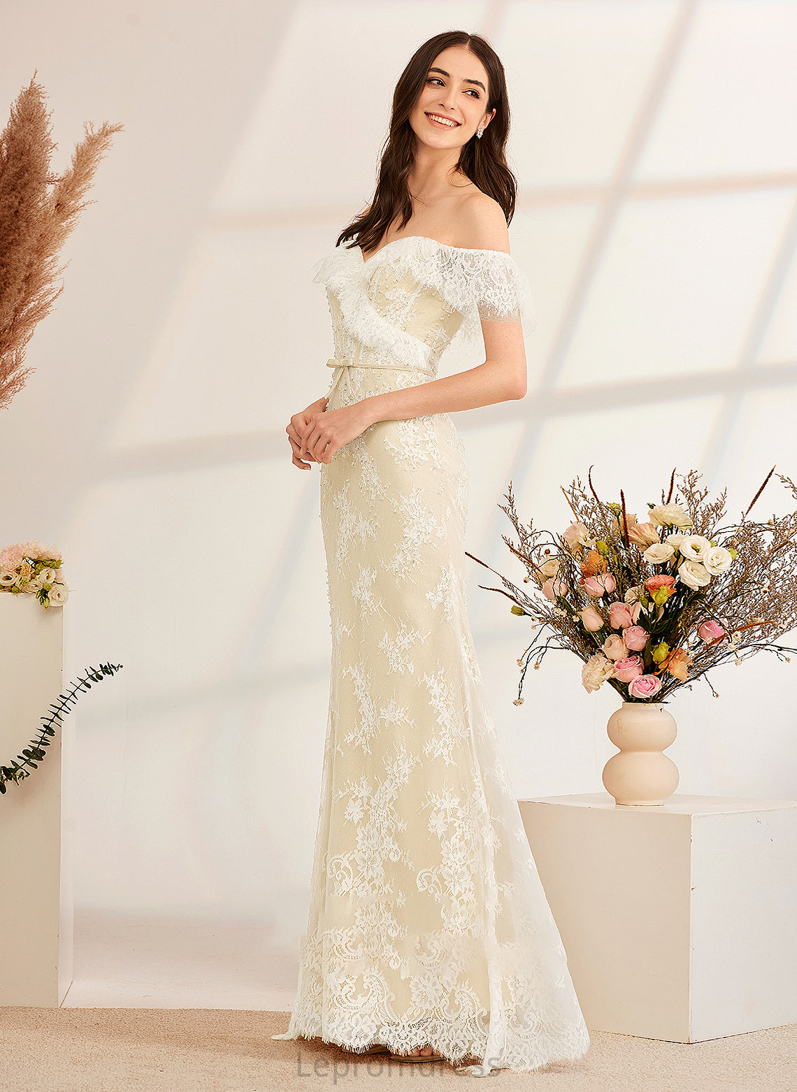 Trumpet/Mermaid Dress Wendy Beading Floor-Length Off-the-Shoulder Wedding Dresses With Wedding Sequins