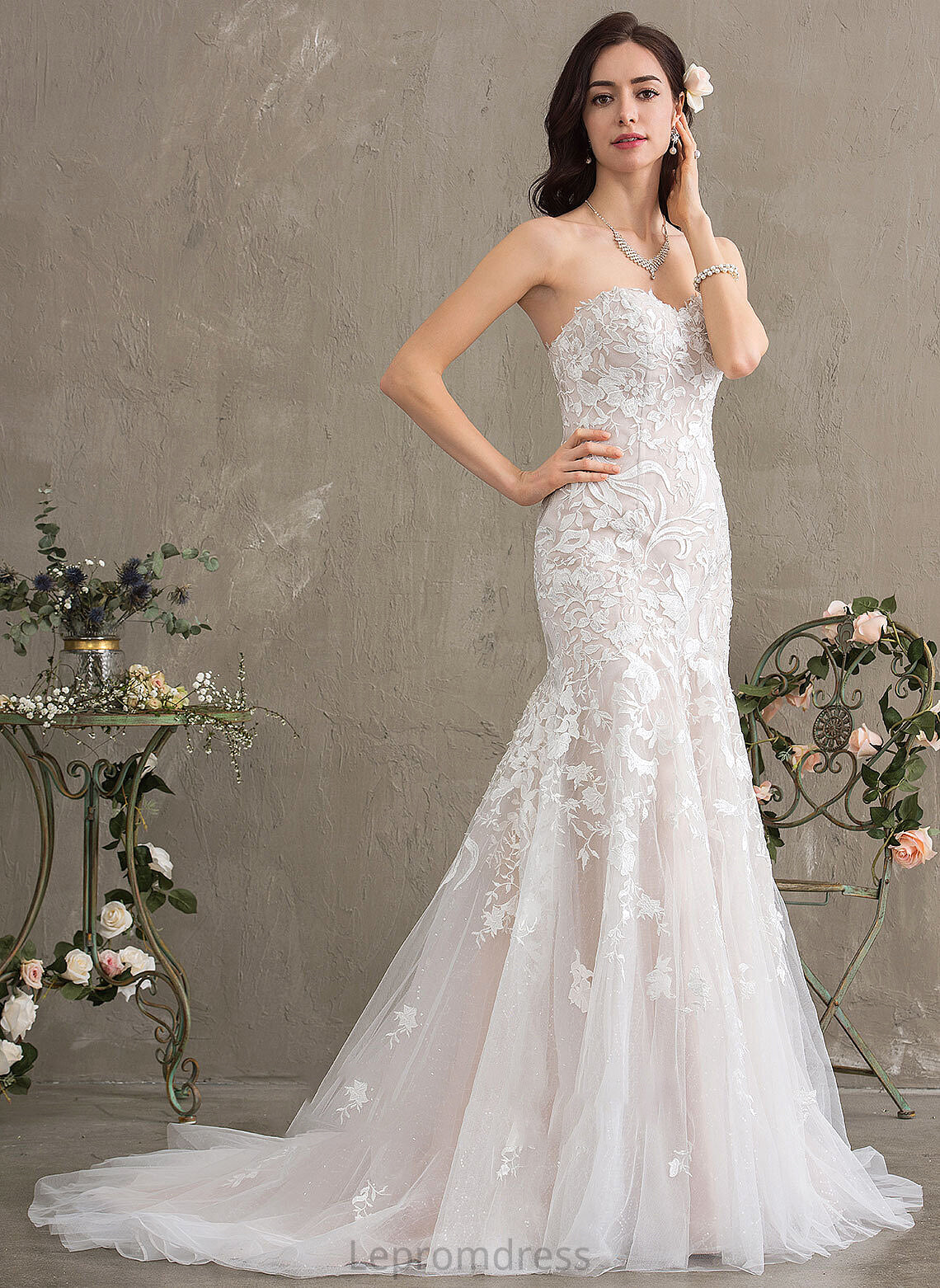 Train Sweetheart Tulle Lace Trumpet/Mermaid Wedding Dresses Wedding Court Dress Izabella