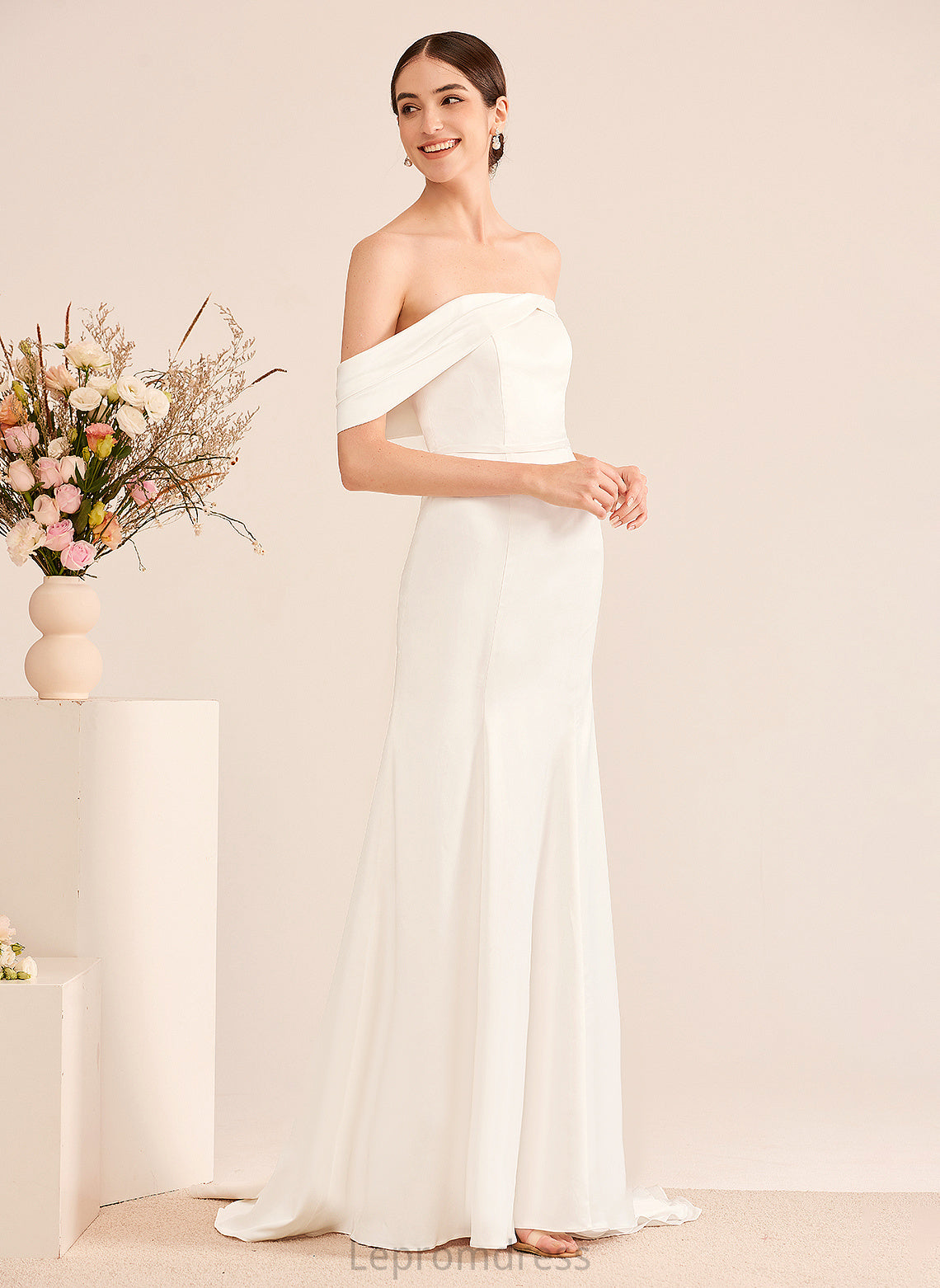 Ruffle Dress Rosemary Wedding Train With Sweep Satin Wedding Dresses Trumpet/Mermaid Off-the-Shoulder