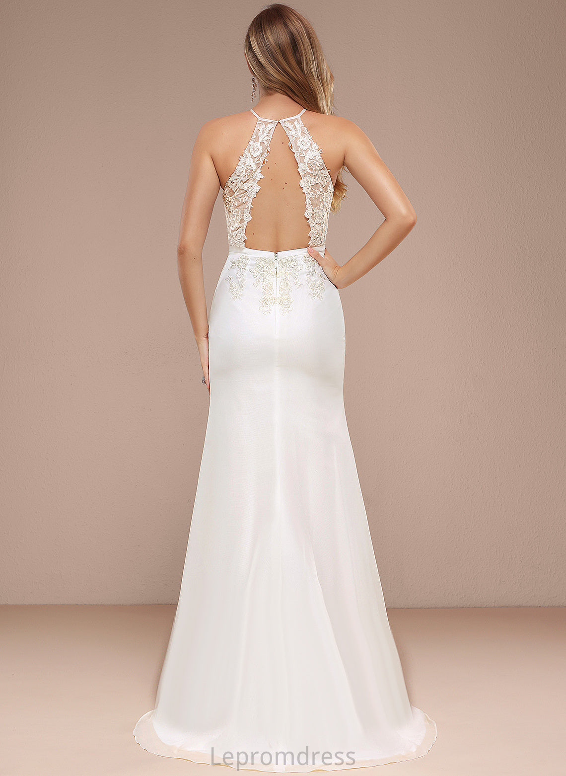 Wedding Dresses Sweep Dress Chiffon Gertie Wedding Trumpet/Mermaid Halter With Train Sequins Lace