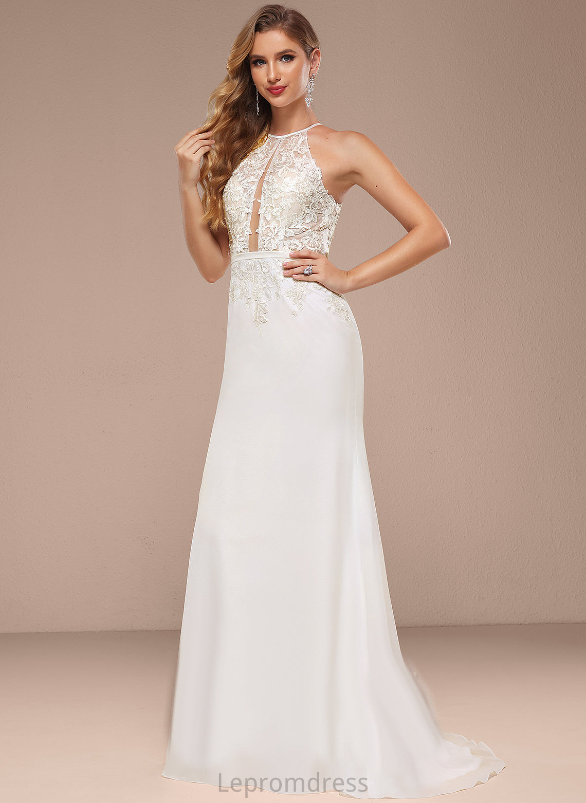 Wedding Dresses Sweep Dress Chiffon Gertie Wedding Trumpet/Mermaid Halter With Train Sequins Lace