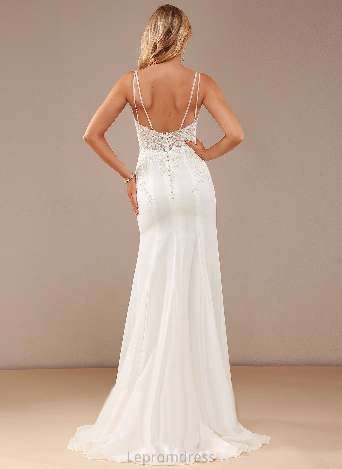 With Court Beading Wedding Dresses Trumpet/Mermaid Chiffon Dress Train Stephanie V-neck Wedding Lace