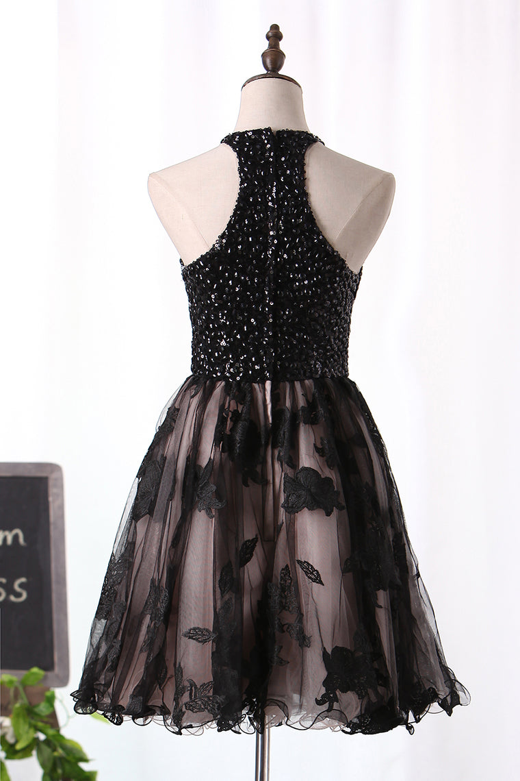 2024 A Line Homecoming Dresses Scoop Tulle With Beads And Applique